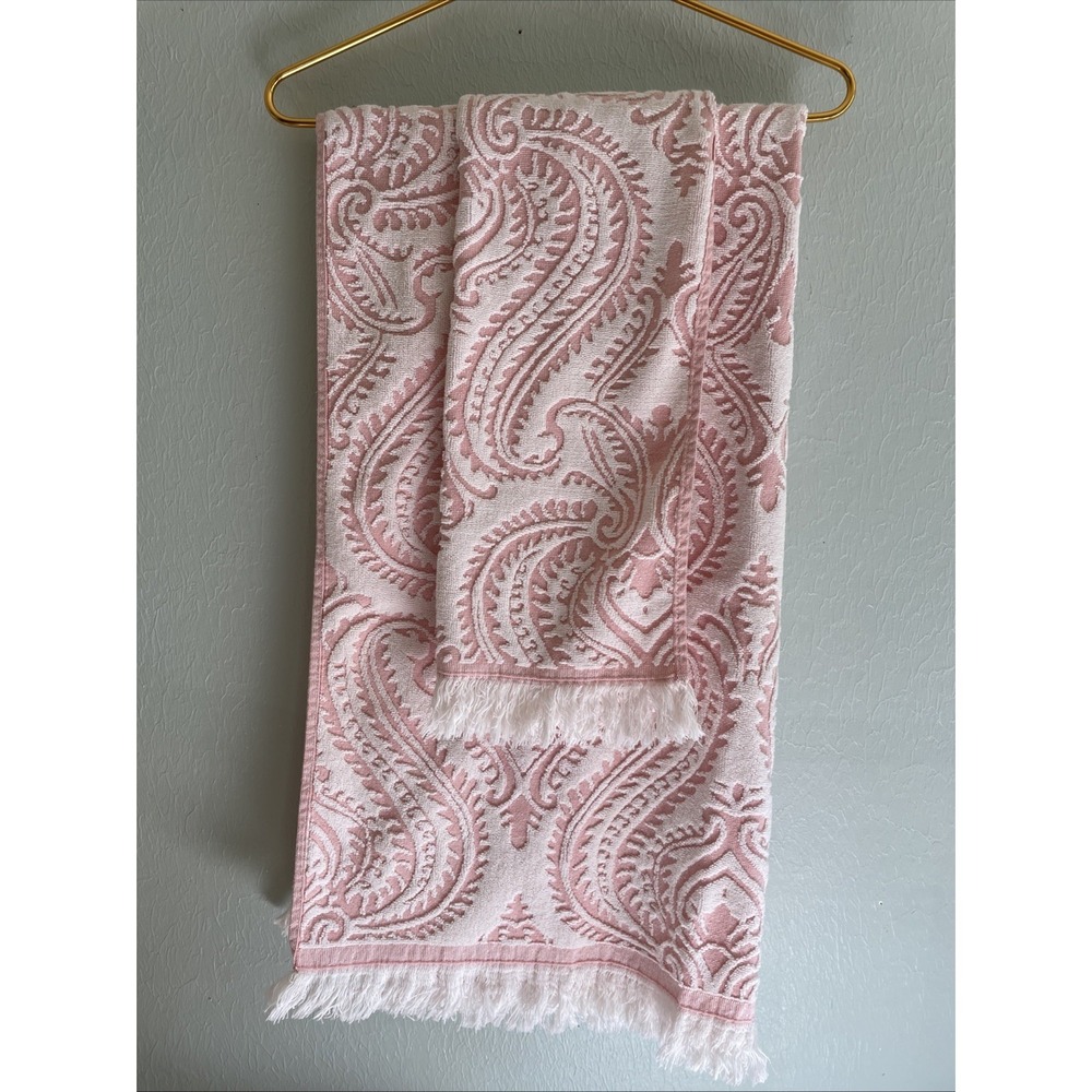 Enchante Laina Pink Paisley Turkish Cotton Towel Set Of 4 Bath & 4 Hand Fringe